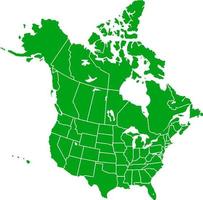 Green colored North America outline map. Political north american map. Vector illustration