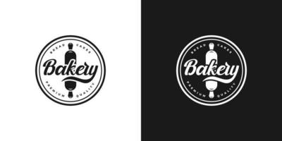 emblema retro vintage, insignia, sello, vector de diseño de logotipo de panadería de pegatinas con rodillo