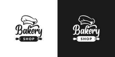 bakery logo design vector with chef hat and rolling pin