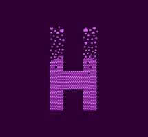 letra del corazón h logotipo de punto de píxel animado. píxel de letra mayúscula hacia arriba. vector