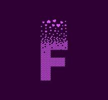 Heart letter F animated pixel dot logo. Capital letter pixel up. vector