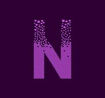Heart letter N animated pixel dot logo. Capital letter pixel up. vector