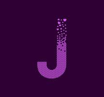 Heart letter J animated pixel dot logo. Capital letter pixel up. vector