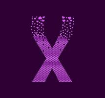 letra del corazón x logotipo de punto de píxel animado. píxel de letra mayúscula hacia arriba. los corazones se llenan con la letra x.