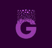 Heart letter G animated pixel dot logo. Capital letter pixel up. vector