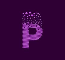 Heart letter P animated pixel dot logo. Capital letter pixel up. Hearts are filled with the letter P. vector