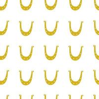 Seamless pattern with golden horseshoe  on white background. Vector illustration, flat design. a symbol of good luck, charm.