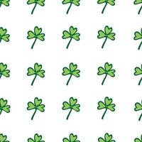 Seamless pattern with green clover leaves on white background. Vector illustration, flat design. Symbol of good luck, charm.