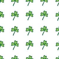 Seamless pattern with green clover leaves on white background. Vector illustration, flat design. Symbol of good luck, charm.