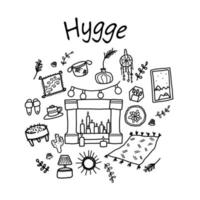Hygge set in doodle style. Scandinavian style. A set of cute things for hygge decor. vector