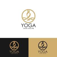 diseño de stock de logotipo de yoga. meditación humana en la ilustración de vector de flor de loto en color púrpura