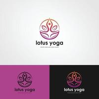 yoga logo stock design. human meditation in lotus flower vector illustration in purple color