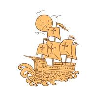 Caravel Sailing Ship Moon Drawing vector