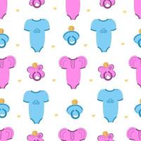 Baby clothes, bodysuits, girl or boy seamless pattern. Illustration for printing, backgrounds, covers, packaging, greeting cards, posters, stickers, textile and seasonal design. vector