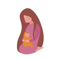 Mother Holding Baby In Arms. Mother's day. Mom and child. Illustration for backgrounds, covers, greeting cards, posters, stickers, textile and seasonal design. Isolated on white background. vector