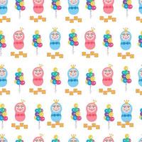 baby, kids, newborn with balloons seamless pattern, girl or boy. Illustration for printing, backgrounds, covers, packaging, greeting cards, posters, stickers, textile and seasonal design. vector