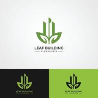 Illustration green leaf with house sign logo design template vector