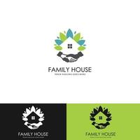 Illustration green leaf with house sign logo design template vector