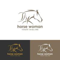 Diseño de logotipo de niña y caballo y vector de plantilla de granja de caballos.
