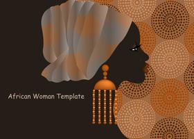beautiful portrait African woman template, wax print fabric turban, Afro hairstyle, vintage colorful head wrap for afro curly hair, vector vintage ethnic tribal background