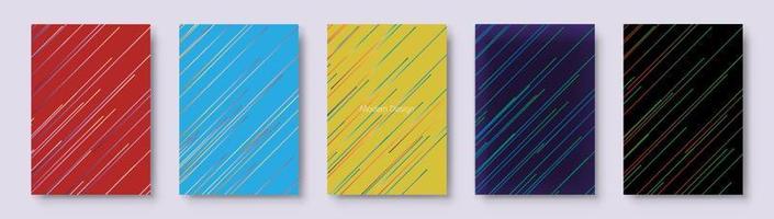 Modern colorful gradient striped cover, frame design set. Luxury creative dynamic line pattern in premium colors. Vector colors background for business brochure, notebook, menu template