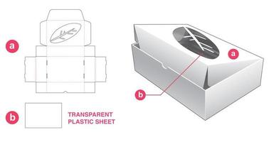 cardboard cake box with leaf window and transparent plastic sheet die cut template vector