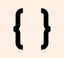 Curly braces punctuation mark black icon. Vintage brackets graphic symbol for typing or typography. Ornament and vector eps isolated design element concept for messages and quotes