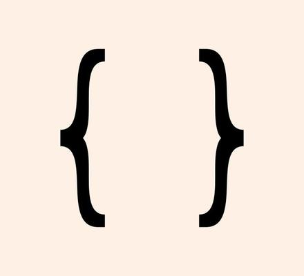 Curly braces punctuation mark black icon. Vintage brackets symbol for typing or typography text frame. Ornament and vector eps isolated design element concept for messages and quotes