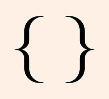 Curly braces retro punctuation mark black icon. Vintage brackets symbol for typing or typography. Ornament and vector eps isolated design element concept for messages and quotes