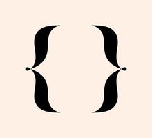 Curly braces punctuation mark black icon. Calligraphy brackets symbol for typing or typography. Ornament and vector eps isolated curve design element concept for messages and quotes