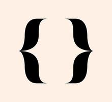Curly braces punctuation mark retro black icon. Vintage brackets symbol for typing or typography. Ornament and vector eps isolated design element concept for messages and quotes