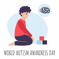 Boy is playing with cubes. World Autism Awareness Day. vector