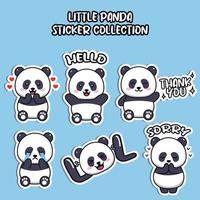 Set of social media emoji cute little panda sticker collection animal emoticon vector