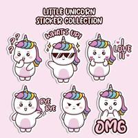 Set of social media emoticon cute little unicorn sticker collection animal emoji vector