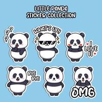 Set of social media emoji cute little panda sticker collection animal emoticon vector
