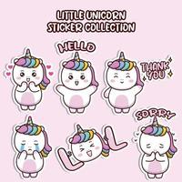 Set of social media emoticon cute little unicorn sticker collection animal emoji vector