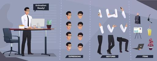 Business Character Set For Animation with Different Body Parts and Poses vector