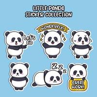 Set of social media emoji cute little panda sticker collection animal emoticon vector