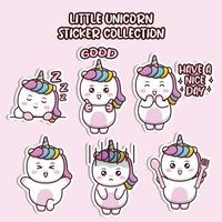 Set of social media emoticon cute little unicorn sticker collection animal emoji vector