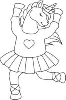 Unicorn Ballerina Dancing Coloring Page Isolated vector