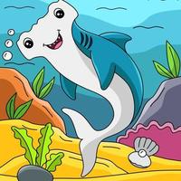 Hammerhead in Ocean Cartoon Colored Illustration vector