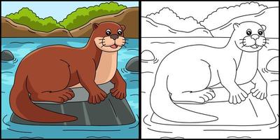 River Otter Coloring Page Colored Illustration vector