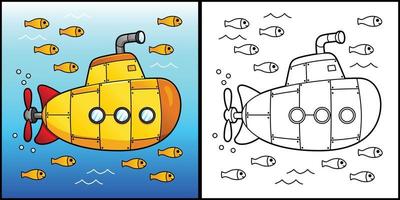 submarino para colorear página vehículo ilustración