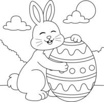 Rabbit Hugging Easter Egg Coloring Page for Kids vector