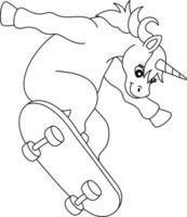 Unicorn Skating on a Skateboard Coloring Isolated vector