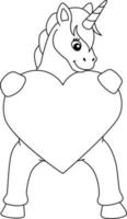 Unicorn Hugging A Heart Coloring Page Isolated vector