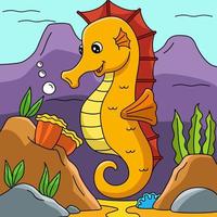 Seahorse in Ocean Cartoon Colored Illustration vector