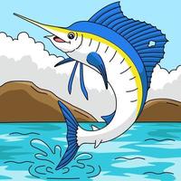 Sailfish Jumping Cartoon Colored Illustration