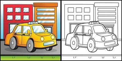 taxi para colorear página vehículo ilustración