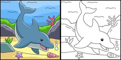 Dolphin Coloring Page Colored Illustration vector